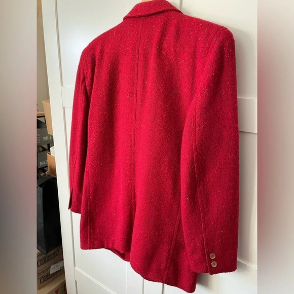 Red nubby wool blazer women’s 8 vintage, lined, long fit, 90’s academic, career - Picture 2 of 11